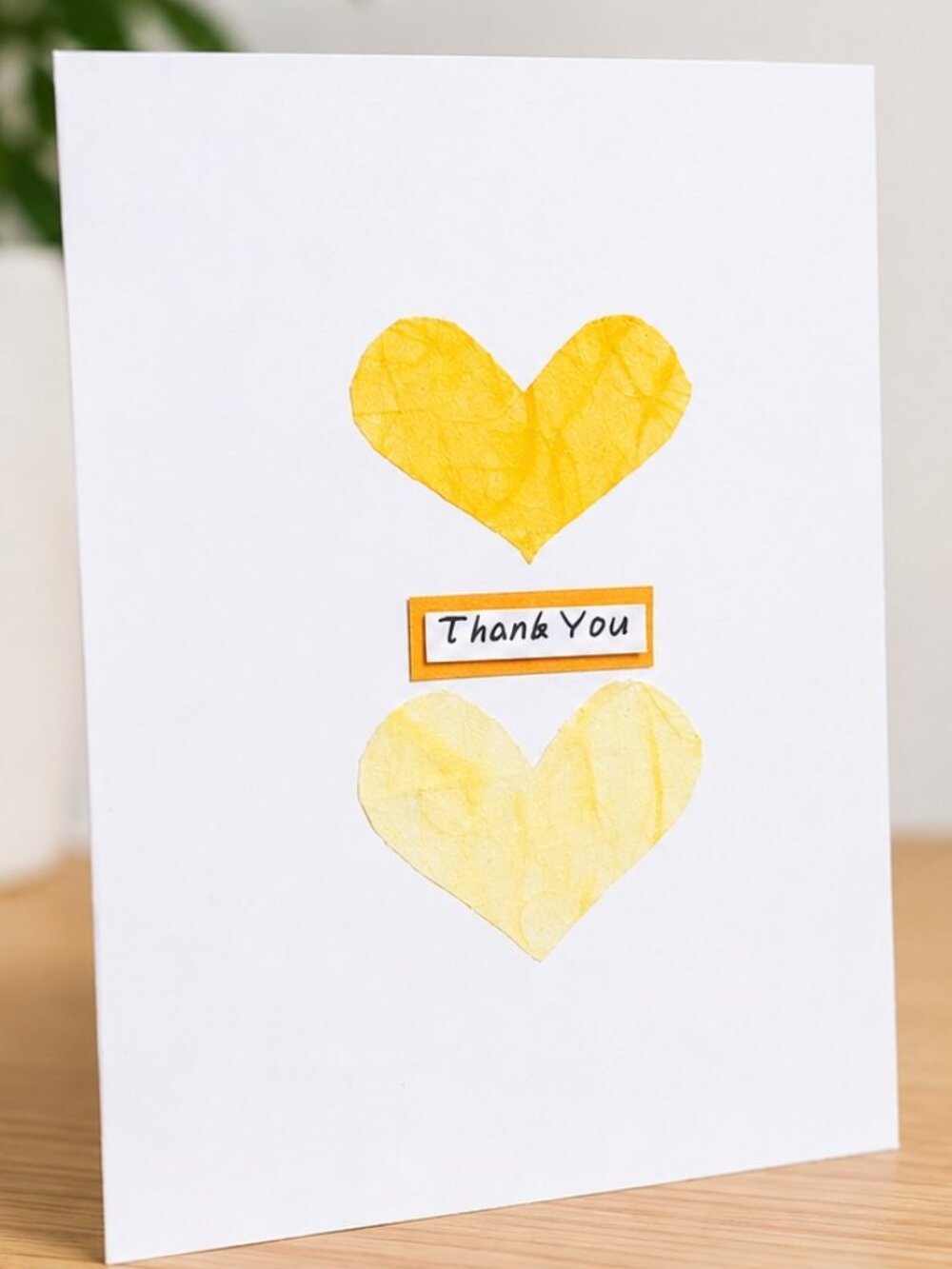Handmade, One-of-a-kind, Yellow "Heart" Thank you Card